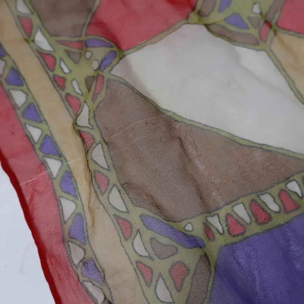 Vintage Chiffon Silk Red Purple Boho Retro‎ Rectangle Sheer Scarf Whimsical VTG